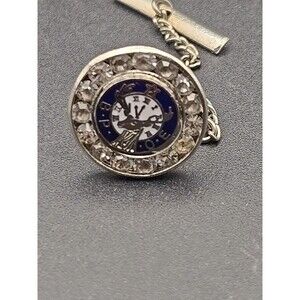 Vintage Elk Lodge BPOE Stag Rhinestone Tie Tack Lapel Pin Chain Bar